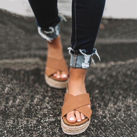 Soda Shoes - NEW🔥 Espadrille Slide Wedge Sandals Flat Platform